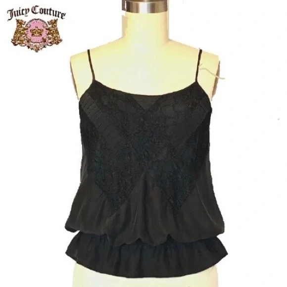 Y2K Juicy Couture Silk Lace Spaghetti Straps Top black size xsmall Like New - Picture 1 of 7